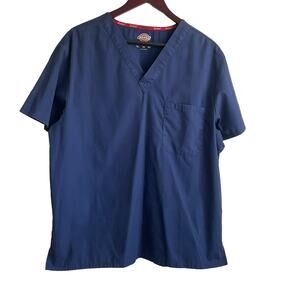 Dickies Mens Scrub Top L Blue Casual Standard‎ Medical Uniform Nurse Workwear